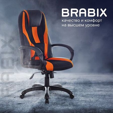 Кресло компьютерное BRABIX PREMIUM "Rapid GM-102", экокожа/ткань, черно/оранжевое, 532420, GM-102_532420