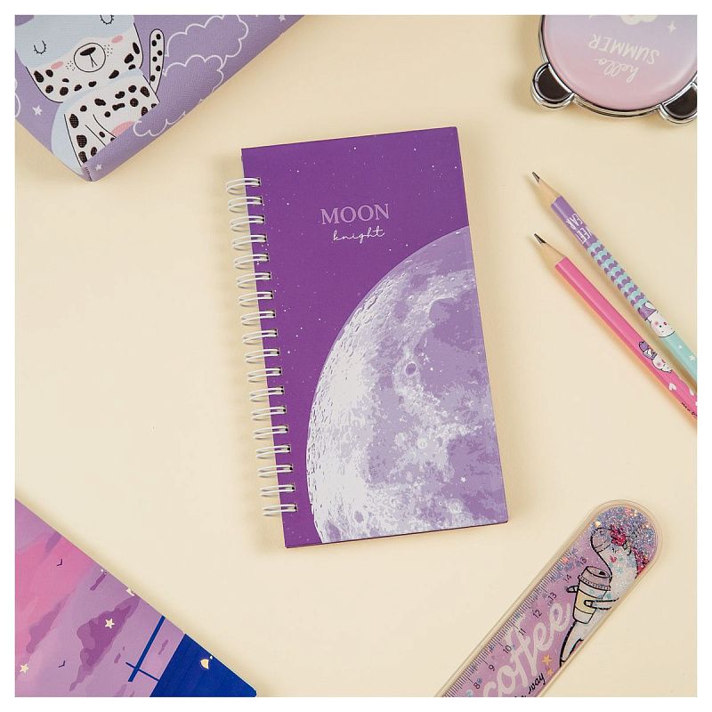 Записная книжка 95*175 мм 96л. на гребне MESHU "Moon light", матовая ламинация, твердая обложка, выборочный УФ-лак