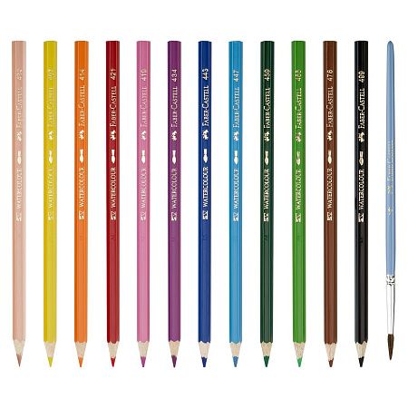 Карандаши акварельные Faber-Castell, 12цв+кисть, картон, европодвес