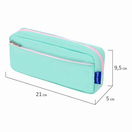Пенал мягкий BRAUBERG PASTEL, 2 отделения, мятный, 21х9,5х5см, 272275 