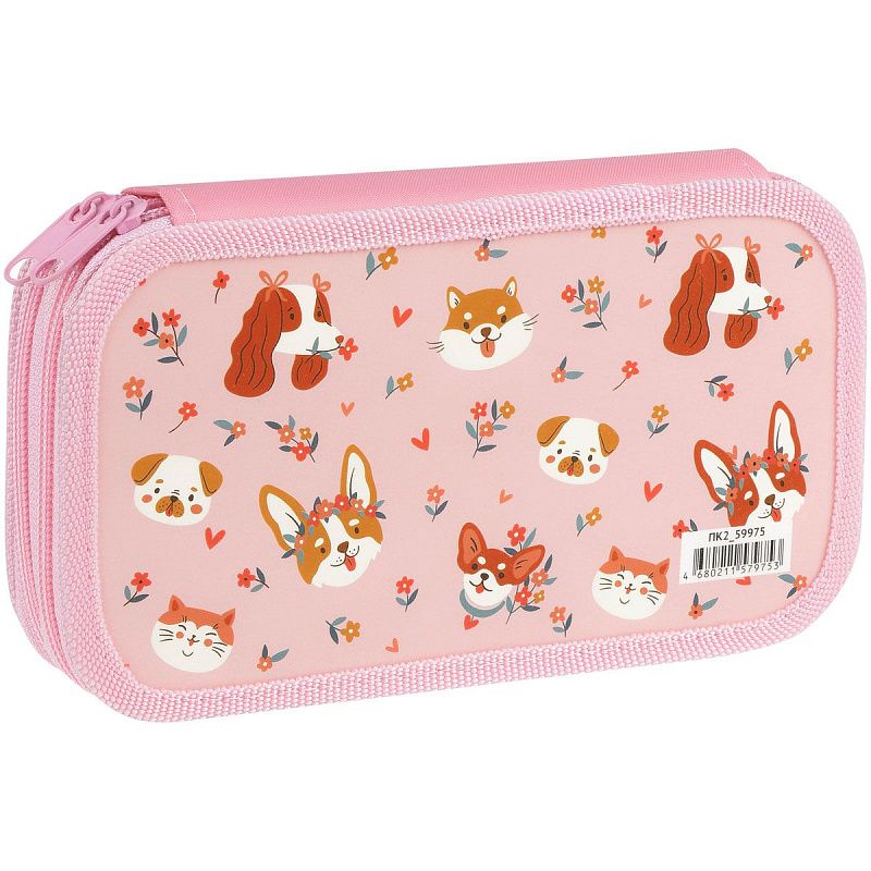 Пенал 2 отделения, 190*110 ArtSpace "Dogs", ламинированный картон, софт-тач 