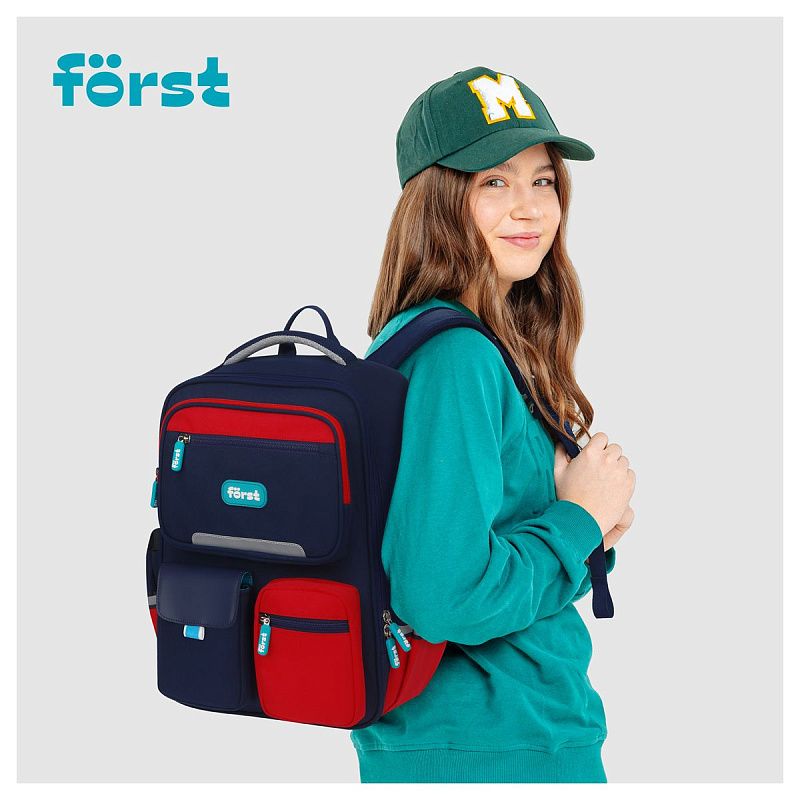 Ранец Först F-Style "Red" 38*26,5*16 см, 1 отделение, 6 карманов, анатомическая спинка 