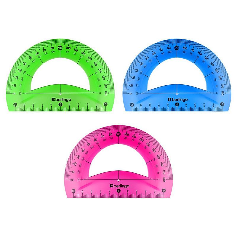 Транспортир 10см, 180° Berlingo "Flexy", пластиковый, гибкий, ассорти, европодвес