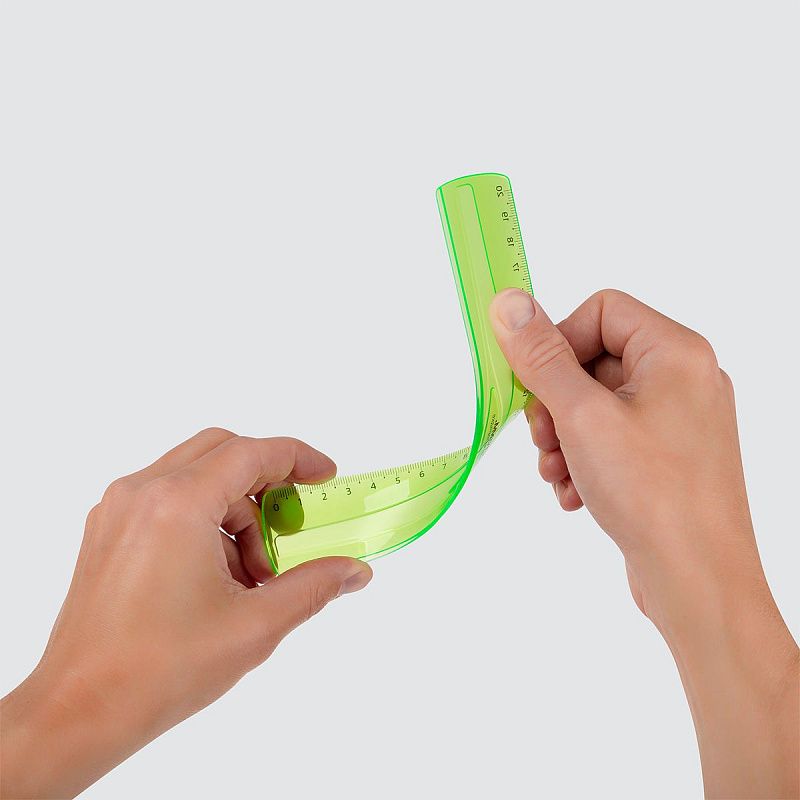 Линейка 20см СТАММ, пластиковая, гибкая, прозрачная, зеленая, европодвес 