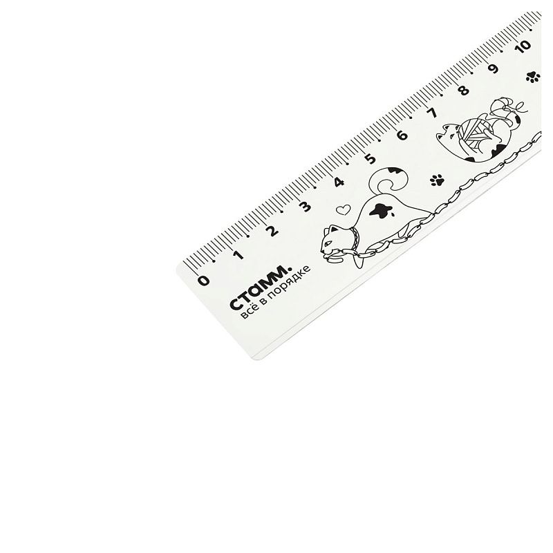 Линейка 20см СТАММ "Коты", пластиковая, широкая 