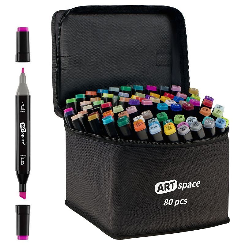 Набор двусторонних маркеров для скетчинга ArtSpace 80цв., основные цвета, пулевид./скош.