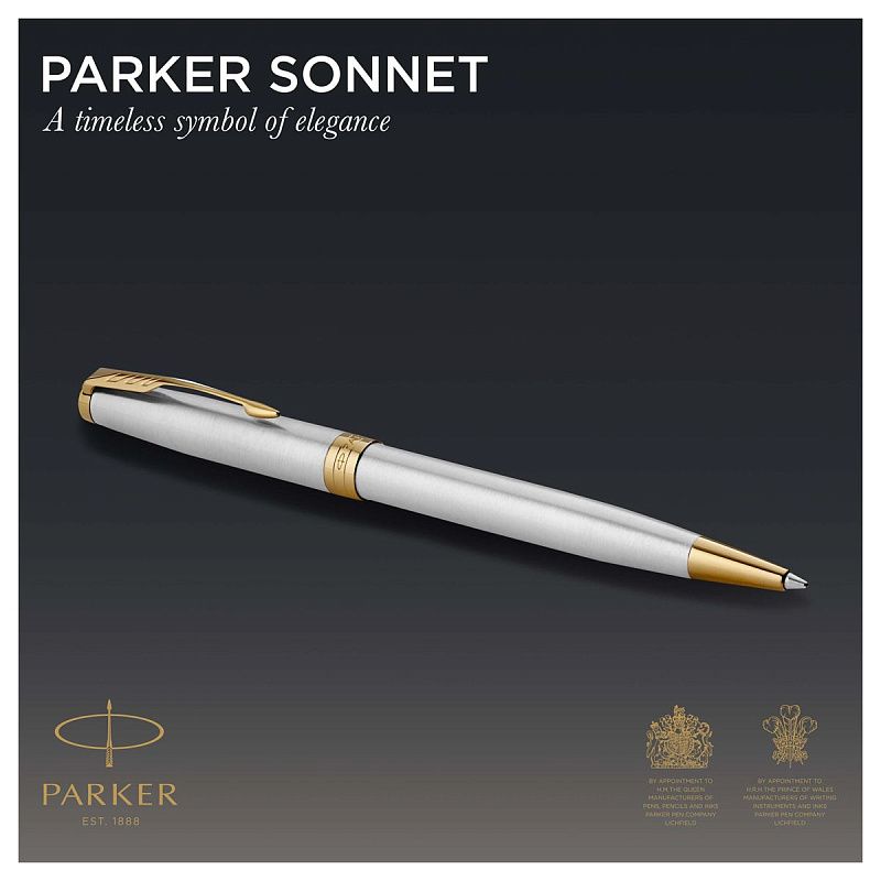 Ручка шариковая Parker "Sonnet Stainless Steel GT" черная, 1,0мм, поворот., подарочная упаковка 