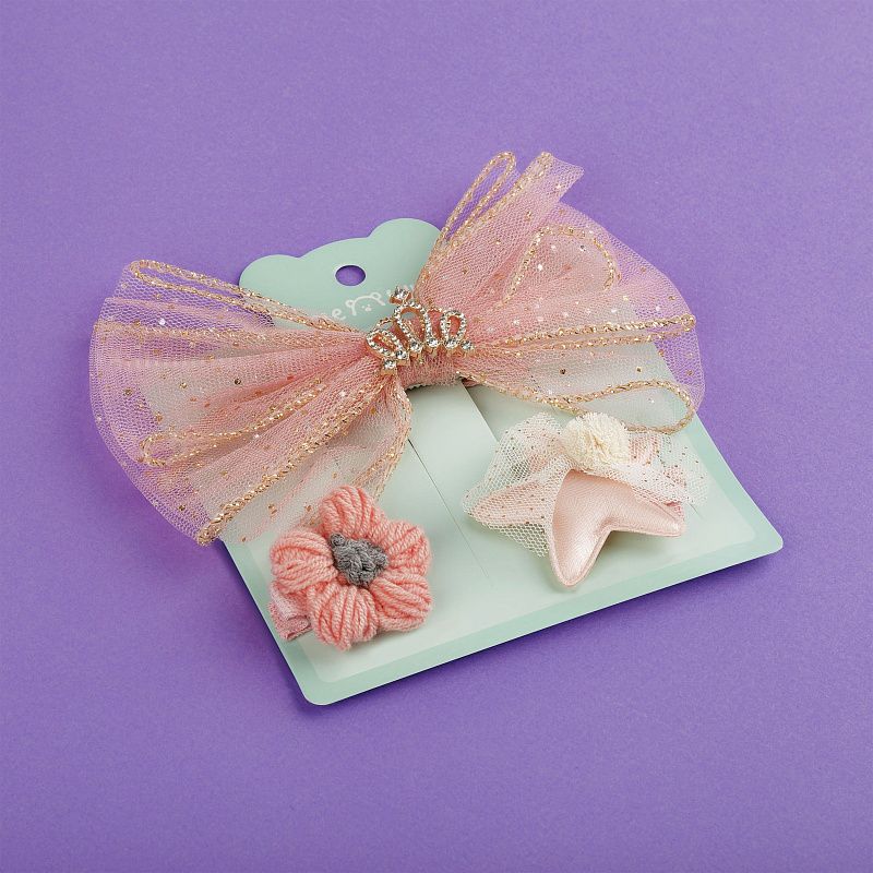 Заколки для волос MESHU с топперами, 3шт., розовый, европодвес