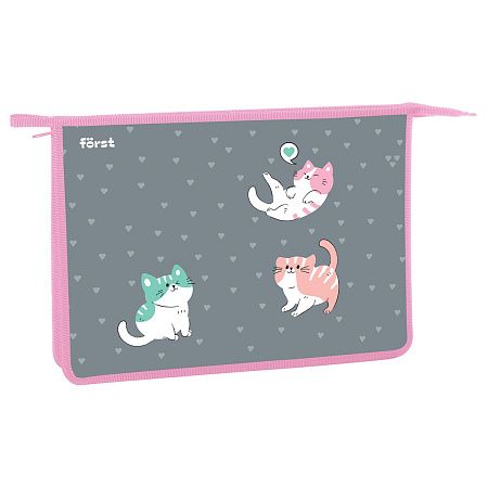 Папка для тетрадей 1 отделение, А4 Först "Kittens", 340*245*40мм, пластик, на молнии