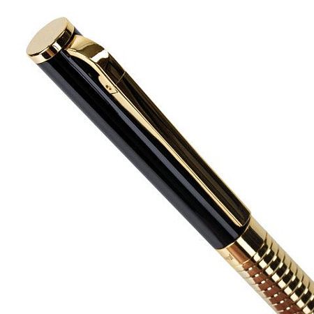 Ручка подарочная шариковая GALANT "Black Melbourne", корпус золотистый с черным, золотистые детали, пишущий узел 0,7 мм, синяя, 141356 