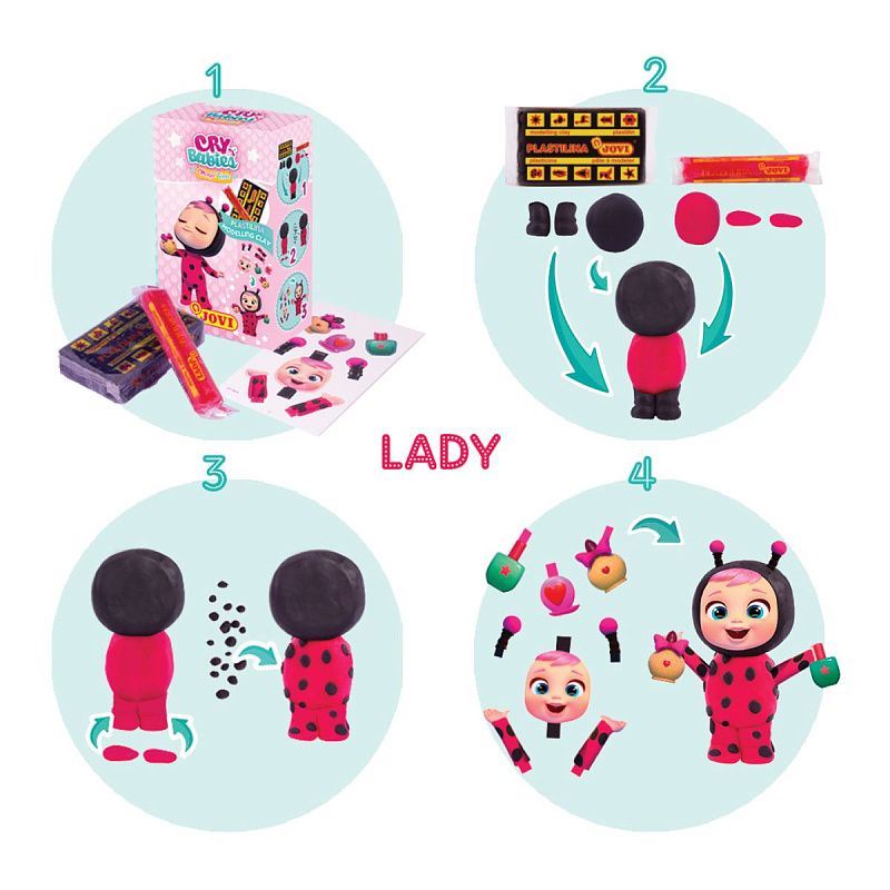 Набор с пластилином Cry Babies JOVI, 2 бруска 2-х цветов 15 и 50 гр, трафарет из картона , ассорти (Coney, Lady, Dotty, Lala)