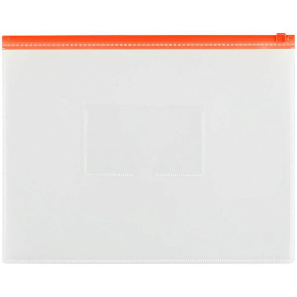 Папка-конверт на zip-молнии OfficeSpace А4, полипропилен, 150мкм, прозрачная, карман, молния красная