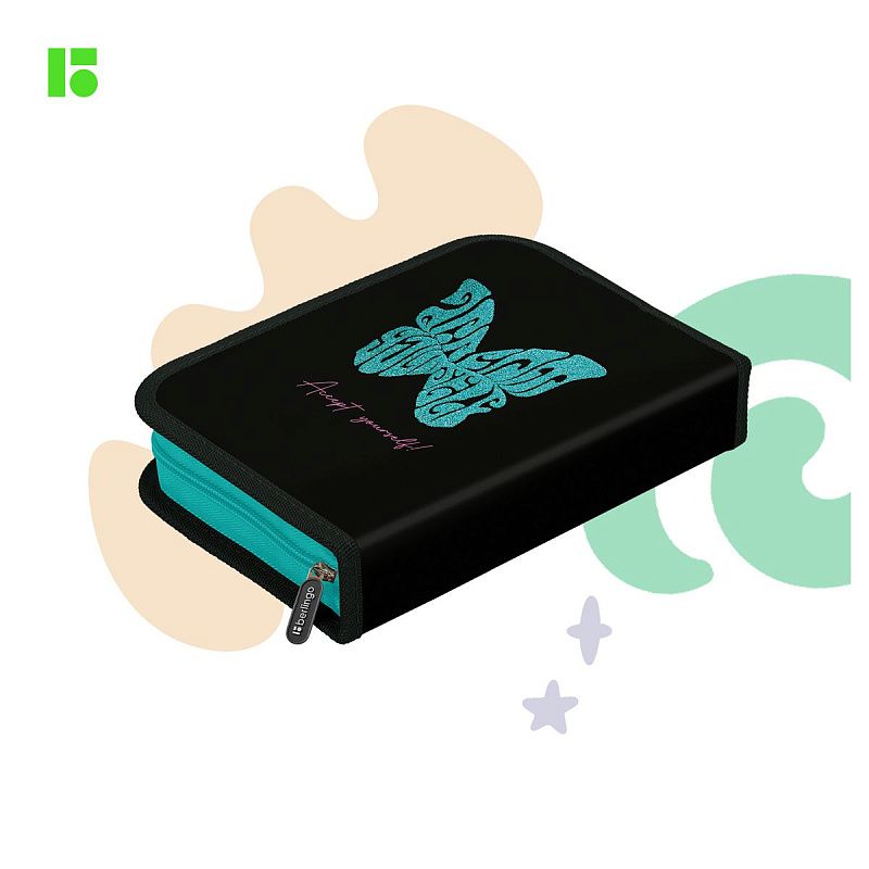Пенал 1 отделение, 200*140*40 Berlingo "Butterfly", дополнительная откидная секция, полиэстер 