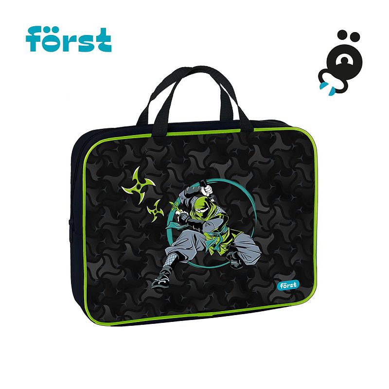 Папка текстильная с ручками 1 отделение, А4 Först "Ninja", 350*265*80мм, текстиль, на молнии 