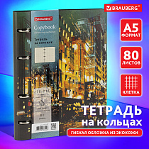 Тетрадь на кольцах А5 (180х220 мм), 80 листов, под кожу, клетка, BRAUBERG VISTA, "Avenue", 112137