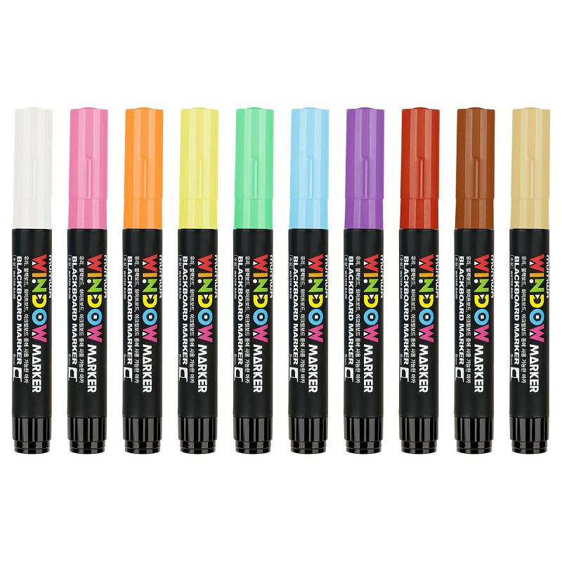 Набор меловых маркеров MunHwa "Window"  для декора по стеклу/доскам/штендерам 10цв. 