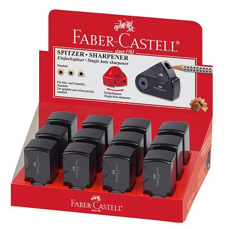 Точилка пластиковая Faber-Castell "Sleeve Mini" 1 отверстие, контейнер, черная 
