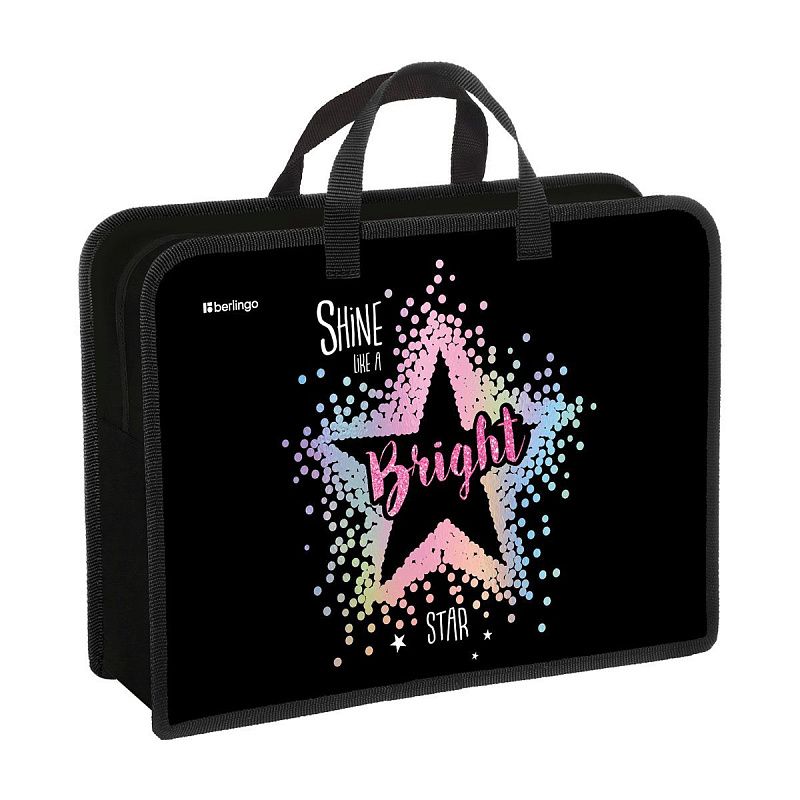 Папка с ручками 1 отделение, А4 Berlingo "Bright star", 340*245*100мм, пластик, на молнии