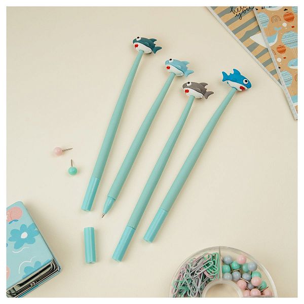 Ручка шариковая MESHU "Shark", синяя, 0,7мм, корпус ассорти, с топпером