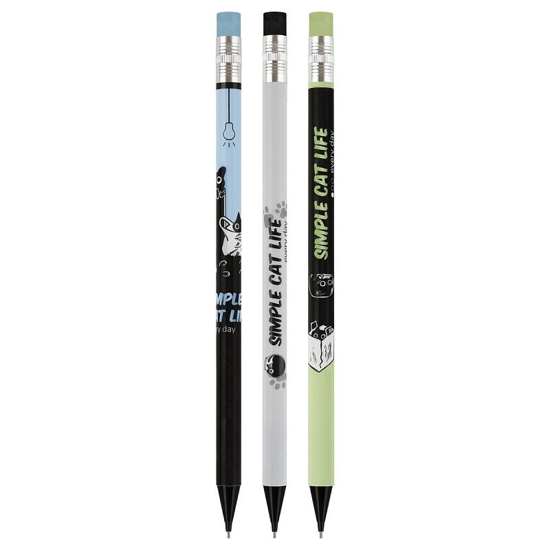 Карандаш механический MESHU "Meowsy", печать на корпусе, с ластиком, 0,7мм, ассорти 