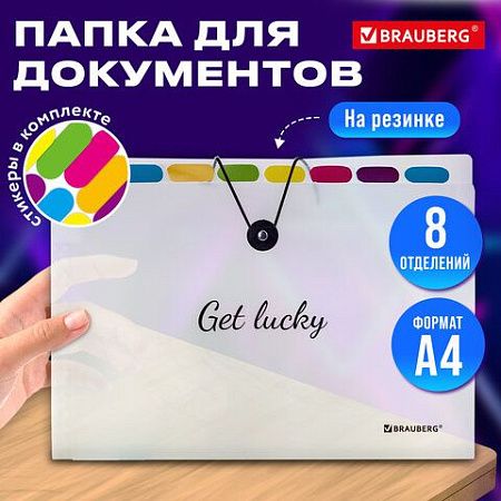 Папка-органайзер на резинке 8 отделений, BRAUBERG "Glassy", А4, прозрачная, 271928 