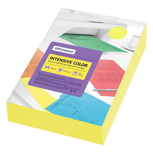 Бумага цветная OfficeSpace "Intensive Color", А4, 80г/м2, 500л., (желтый)