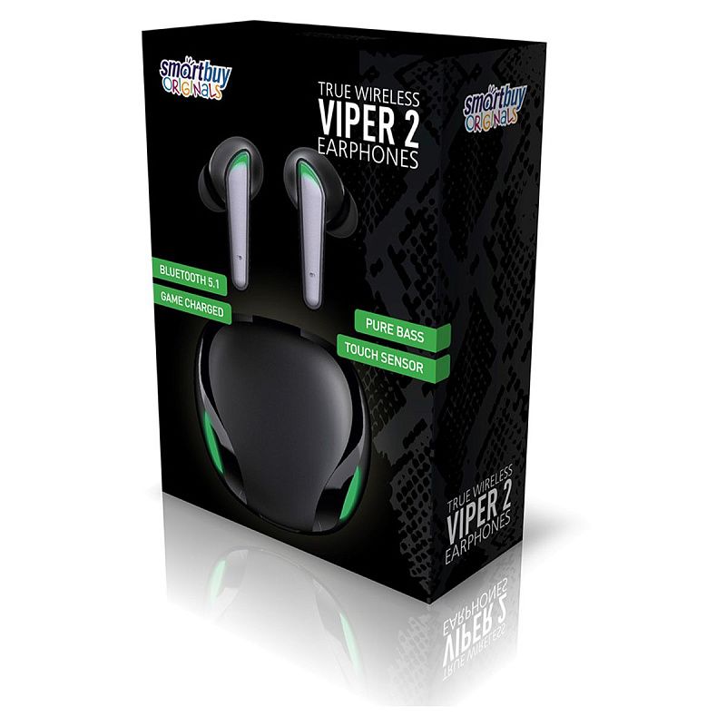 Наушники с микрофоном беспроводные Smartbuy Viper 2, Bluetooth 5.0, TWS, сенс. упр., разъем Type-C, черный