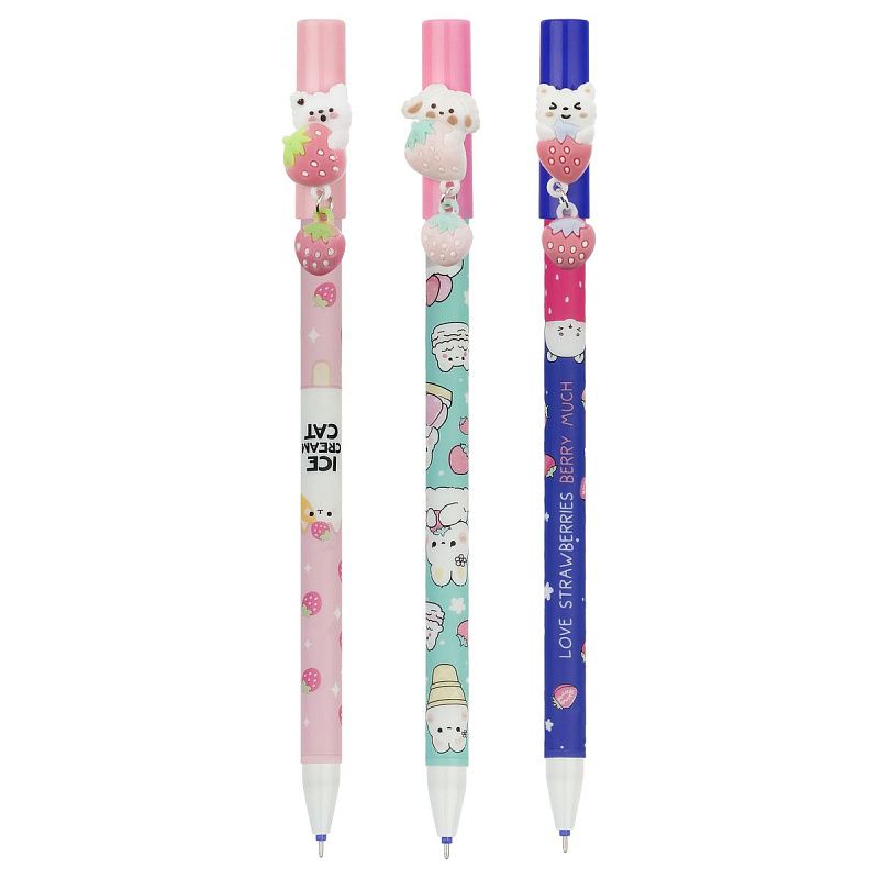 Ручка гелевая стираемая MESHU "Friendsberry" синяя, 0,5мм, корпус ассорти, с топпером 