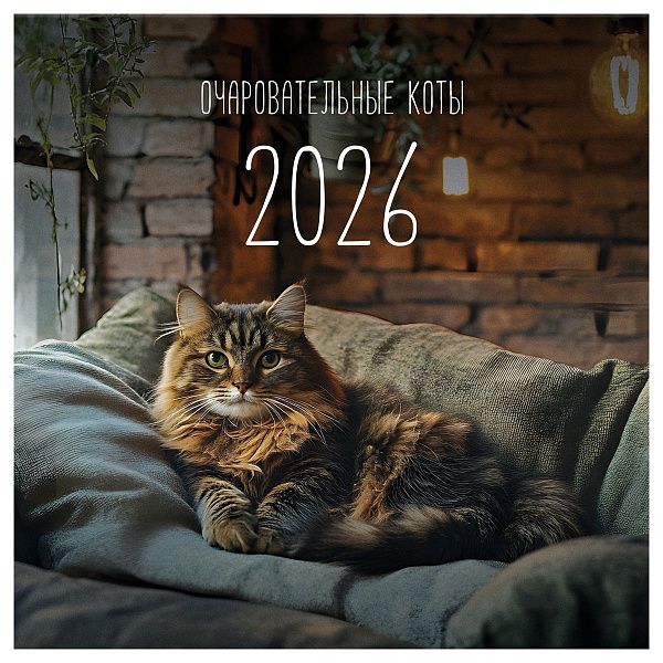 Календарь настенный перекидной на скрепке, 290*290 мм 12л. BG "Коты", 2026г.