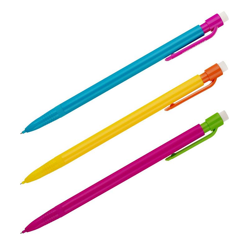 Карандаш механический OfficeSpace 0,5мм, с ластиком, ассорти 