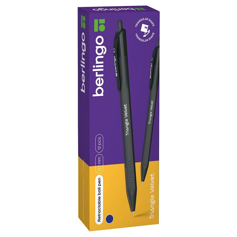 Ручка шариковая автоматическая Berlingo "Triangle Velvet" (NEW) синяя, 0,7мм, трехгранный корпус 