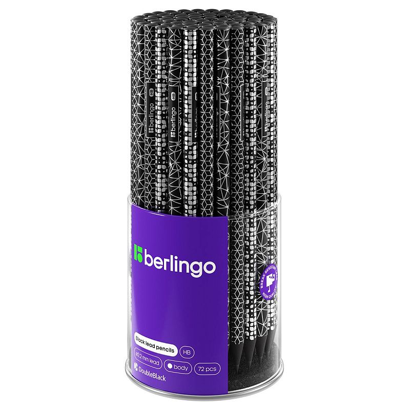 Карандаш ч/г Berlingo "Doubleblack" HB, черное дерево, круглый, заточен., ассорти 