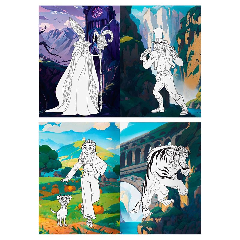 Раскраска с цв. фоном А5, 16 стр., ТРИ СОВЫ "Волшебник Изумрудного города"