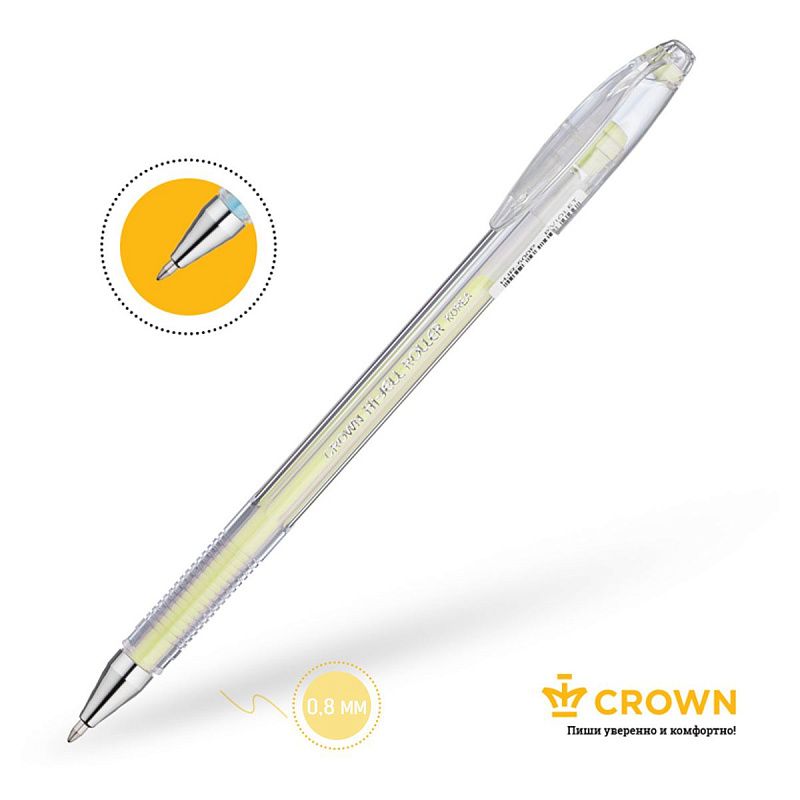 Ручка гелевая Crown "Hi-Jell Pastel" желтая пастель, 0,8мм 