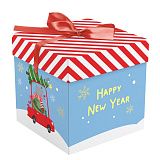 Коробка складная подарочная MESHU "New Year", (15*15*15см), с лентой, отд фольгой