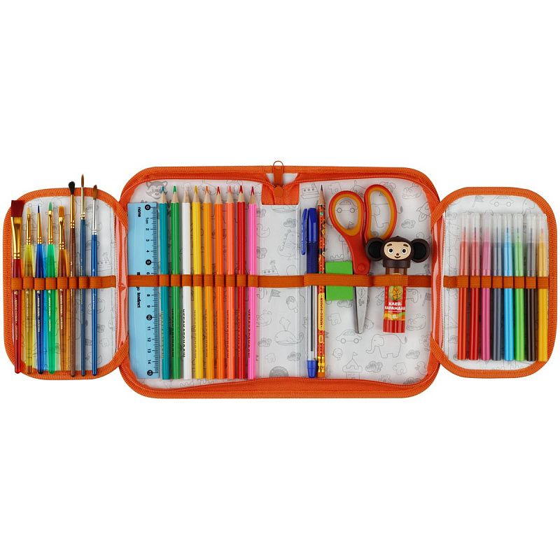 Пенал 1 отделение, 210*130 Мульти-Пульти "Чебурашка", две откидные секции, ткань 