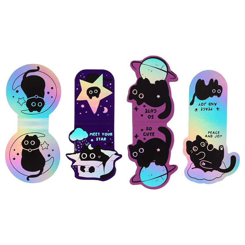 Закладки магнитные для книг, 4шт., MESHU "Кошачья вселенная", голографическая фольга 