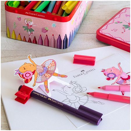 Набор для рисования Faber-Castell "Connector Ballerina" 33 фломастера+10 клипс+2 карты для раскраш.