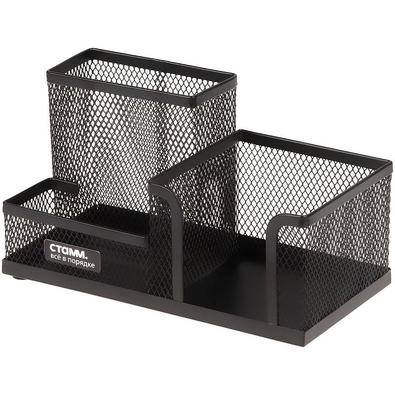Настольная подставка СТАММ, металлическая, 3 секции, черная