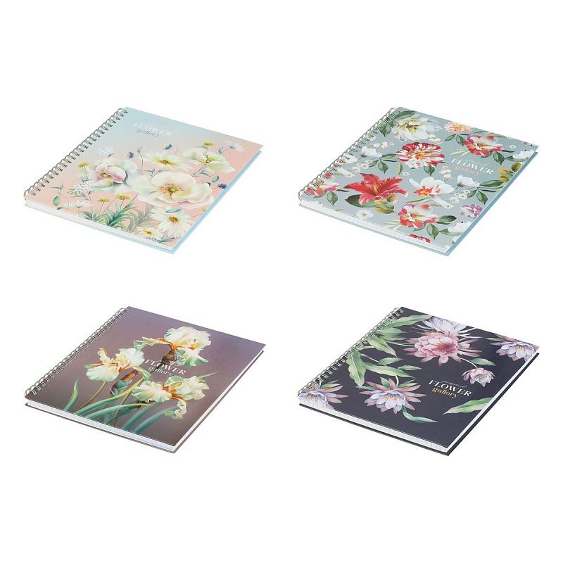 Тетрадь 80л., А5, клетка на гребне BG "Flower gallery", глянцевая ламинация, твердая обложка