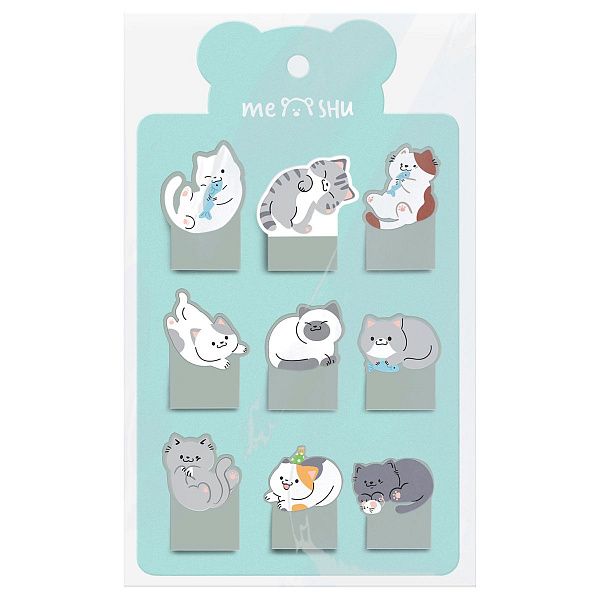 Флажки-закладки MESHU "Sweety kitty" пластиковые фигурные, 20л*12 дизайнов, европодвес