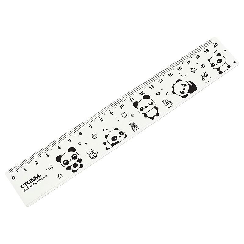 Линейка 20см СТАММ "Панды", пластиковая, широкая 
