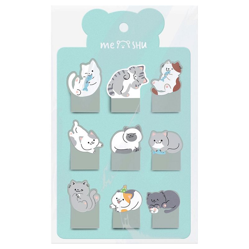 Флажки-закладки MESHU "Sweety kitty" пластиковые фигурные, 20л*12 дизайнов, европодвес
