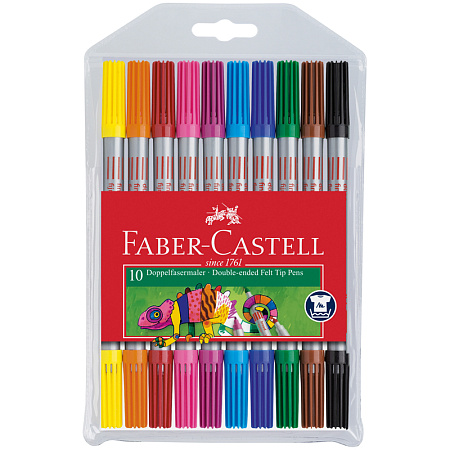 Фломастеры двусторонние Faber-Castell, 10цв., 10шт., смываемые, пластик.уп., европодвес