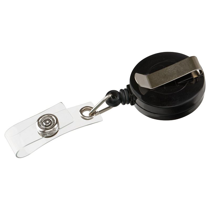 Держатель-рулетка для бейджей OfficeSpace, 75см, петелька, клип, черный, блистер