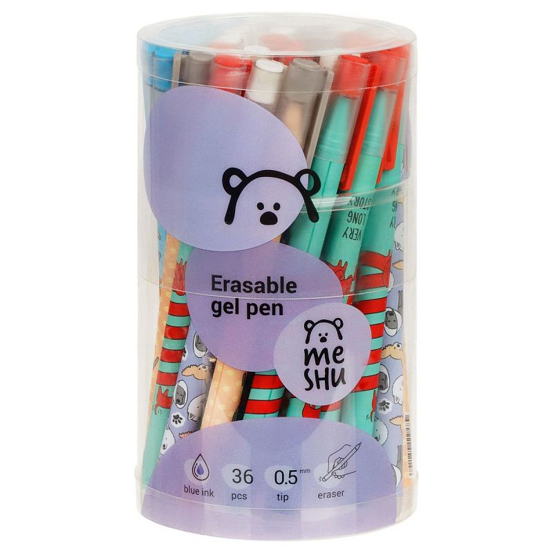 Ручка гелевая стираемая MESHU "Best friend" синяя, 0,5мм, корпус ассорти, софт-тач 