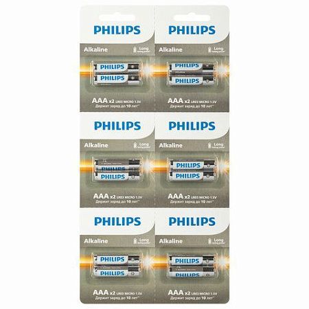 Батарейки алкалиновые КОМПЛЕКТ 2 шт. (отрывной блок) PHILIPS Entry, ААА (LR03,15 А) блистер, Б0064646