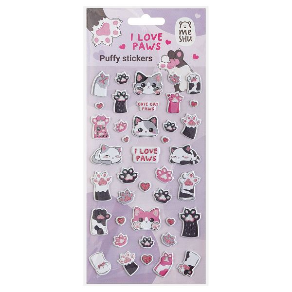 Наклейки объемные MESHU "Love Paws", 10*23см, с блестками, инд. уп., европодвес