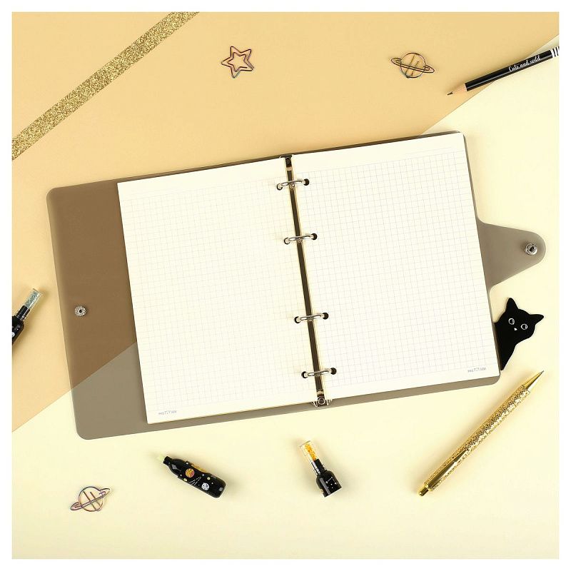 Тетрадь на кольцах 120л., А5, клетка MESHU "Black cat", с пластиковой обложкой