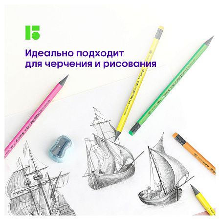 Карандаш ч/г Berlingo "Flexy Neon" HB, с ластиком, заточен., пластиковый, ассорти 